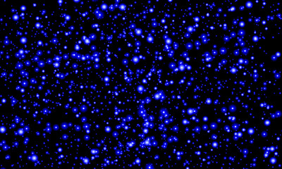 Blue glowing particles on black abstract background. glowing blue light particles scattered across a deep black space. night sky visuals.