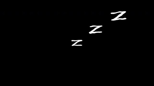 White Hand Drawn Zzz Doodle Sleeping Illustration Animation Transparent Background. 4K video quality for video editing.