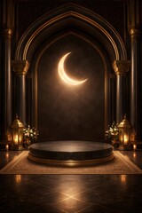 Sacred chamber illuminated by crescent moon
