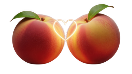 Two peaches forming a heart symbol on black background