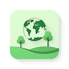 Sustainable earth day illustration featuring paper cut globe and trees on green background for environmental conservation