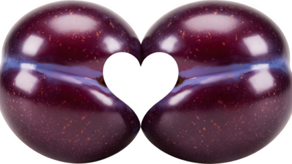 Shiny purple grapes in heart shape on black background
