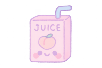 Cute pink peach juice box with straw and smiling face