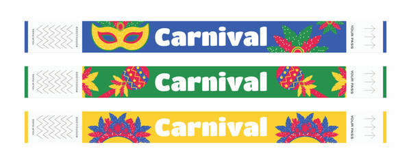 Brazilian Carnival festival wristbands set samba parade party access passes colorful design