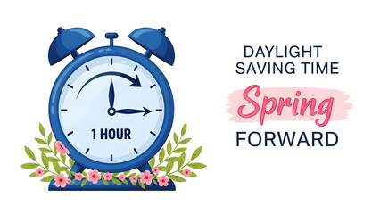 Daylight Saving Time Spring Forward Alarm Clock With Flowers And Leaves image photo