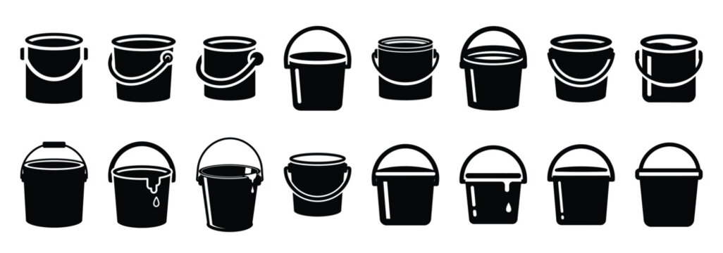paint bucket silhouette icon set