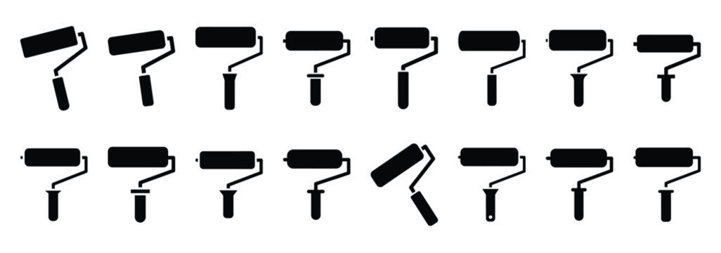 paint roller silhouette icon set