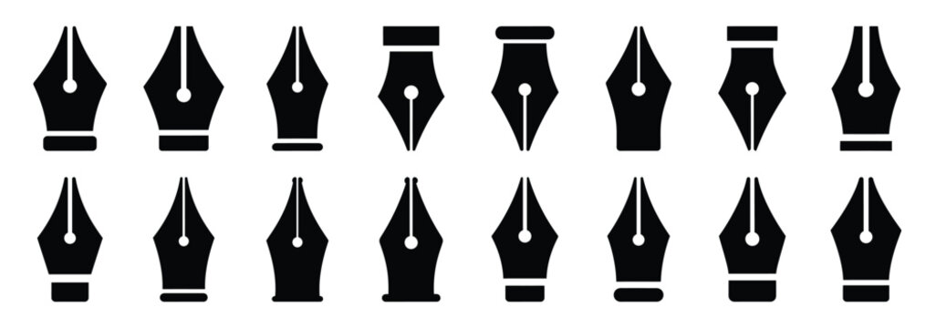 pen nib silhouette icon set
