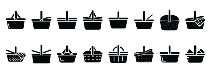 Fototapeta premium picnic basket silhouette icon set
