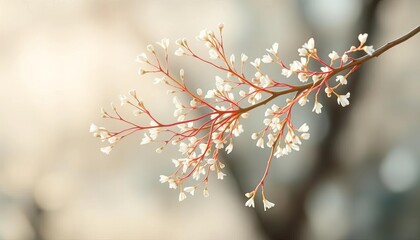A ghostly white branch unfurls delicate, pale foliage against a soft, diffused light,  flora,  white