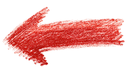 A crayon-like, hand-drawn red arrow pointing left on a black background