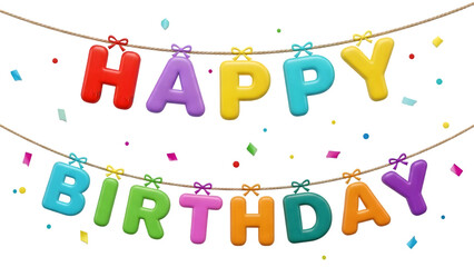 Happy birthday colorful text isolated on transparent background