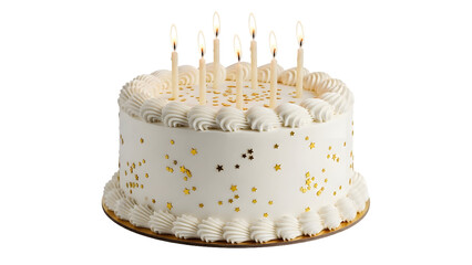 Birthday cake with candles isolated on transparent background