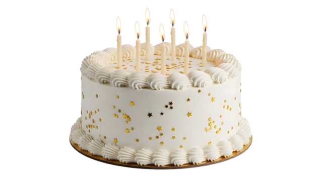 Birthday cake with candles isolated on transparent background - Powered by Adobe