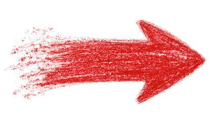 A hand-drawn, red arrow pointing right, with a slightly rough, textured appearance on black