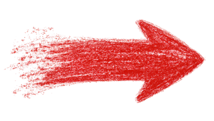 A hand-drawn, red arrow pointing right, with a slightly rough, textured appearance on black
