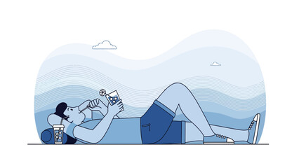 Lazy Afternoon: Woman Relaxing and Enjoying Refreshing Cocktail on a Summer Day