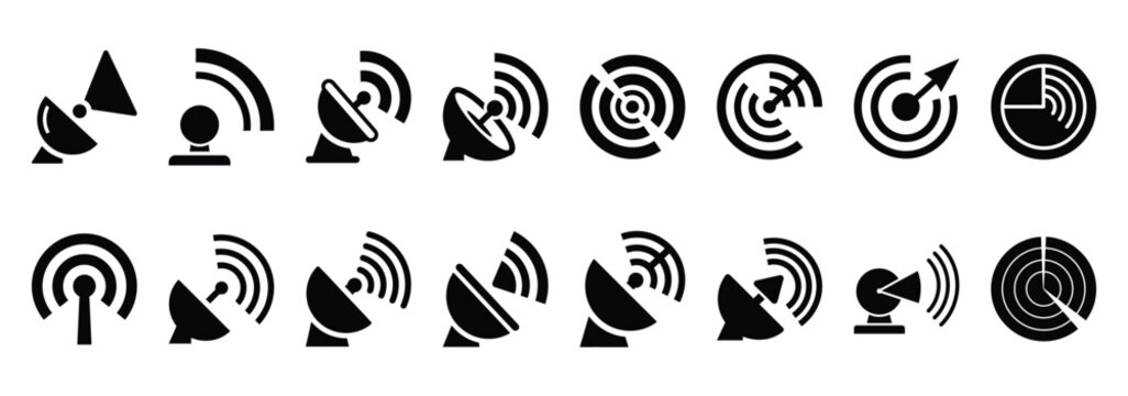 radar signal silhouette icon set