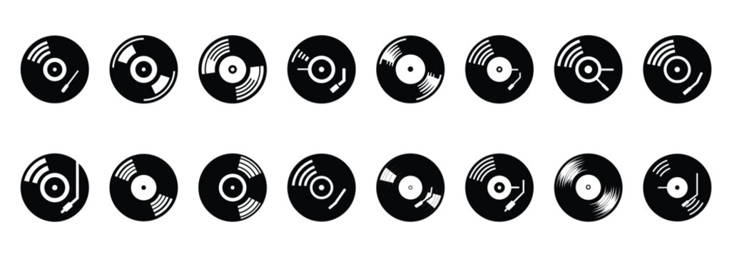 record vinyl silhouette icon set