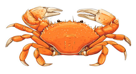 A vibrant, detailed illustration of a crab with orange shell and white claws