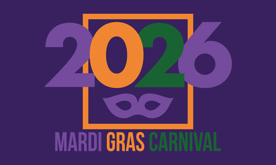 Obraz premium Mardi Gras Carnival in New Orleans. Fat Tuesday. Traditional holiday, celebration annual. Folk festival, costume masquerade, fun party. Carnival mask. Poster, card, banner and background. Vector