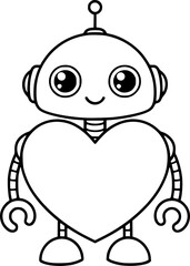 Obraz premium Cute Kawaii Cartoon Robots Bundle with Hearts and Flowers Valentine Illustration Pack for Coloring Pages, Valentine Cards and Creative Projects