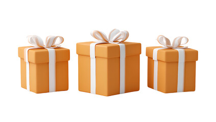Three stylized, orange gift boxes with white ribbon bows against a black background
