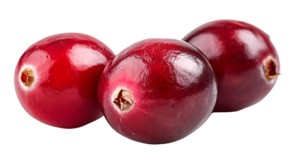 Three vibrant, ripe, red berries, with textured skin, isolated on a black background