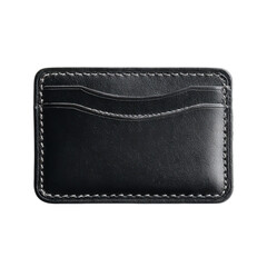 PNG of Elegant black leather card holder with minimalist design and fine stitching.