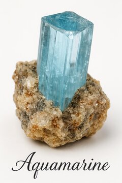 Aquamarine beryl on host rock, encyclopedic mineral identification image