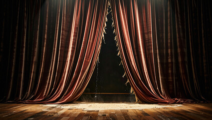 Dark Red Theater Curtains Drawn Back on Stage