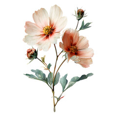 Illustration of a delicate floral spray with soft pink petals and green leaves