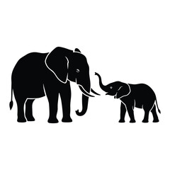 Mother and baby elephant silhouette