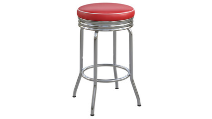 Vintage style red bar stool with chrome base and cushioned seat
