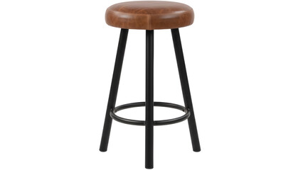 Modern brown leather bar stool with black metal legs