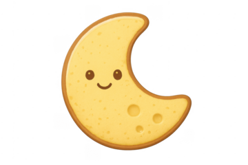 Cute smiling yellow crescent moon cartoon character