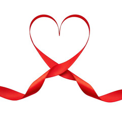 Red ribbon heart symbol isolated on transparent background