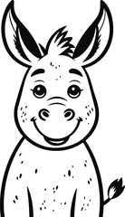 Fototapeta premium A cute donkey character illustrated in clean black and white vector style, simple rounded shapes, friendly expression, bold consistent stroke, no shading, no gradients, isolated on white background, 2