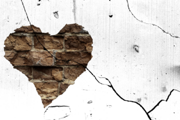 Cracked brick heart isolated on transparent background