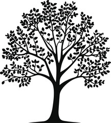 Obraz premium Generic tree silhouette drawn as monochrome vector, balanced branches, dense foliage shape, flat design, no textures or shading, isolated on white background 3