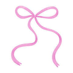 Obraz premium Watercolor pink bow, ribbon silk, illustration for design and print.