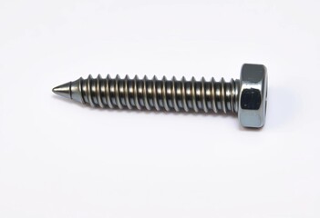 A single shiny metallic screw with visible threads and a drive head, precisely isolated against a clean, plain background,  isolated,  textured