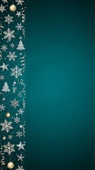 Elegant Christmas Border with Snowflakes and Ornaments on Teal Background.