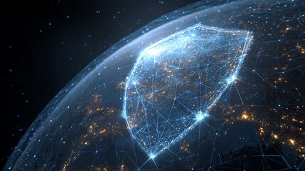 Digital representation of a globe with a polygonal network over the continents