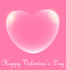 Transparent heart with "Happy Valentine's Day" text on soft pink background with copy space