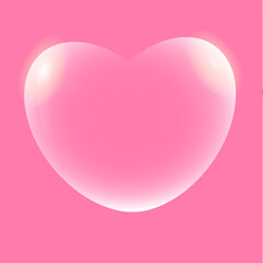 Transparent heart on soft pink background with copy space