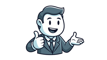 Obraz premium Confident Cartoon Businessman Giving Thumbs Up and Welcoming Gesture, Isolated White Background