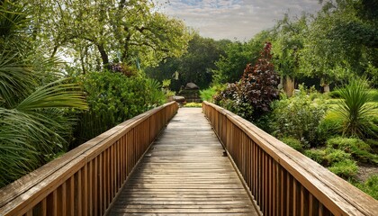 Obraz premium wooden bridge in a lush garden
