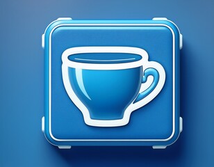 a square matte blue case with a white outline of a cup as a symbol on its face