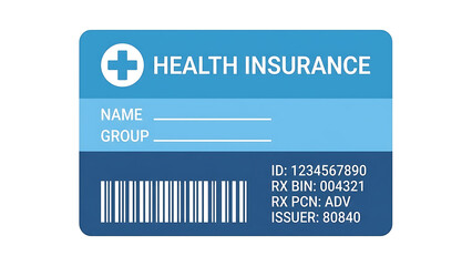 Modern digital health insurance card illustration with medical identification details and coverage information